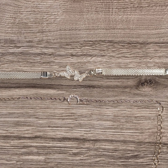 🩷3 for $15: 2-Piece Silver & Crystal Bracelets, 1 Butterfly & 1 Moon, 7", NWOT - Picture 1 of 5